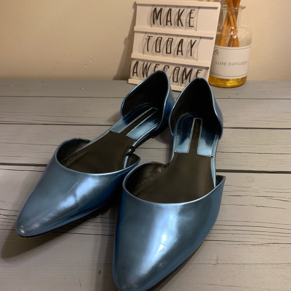 ZARA Shiny sky blue LaLa flat shoes  ✨🦋